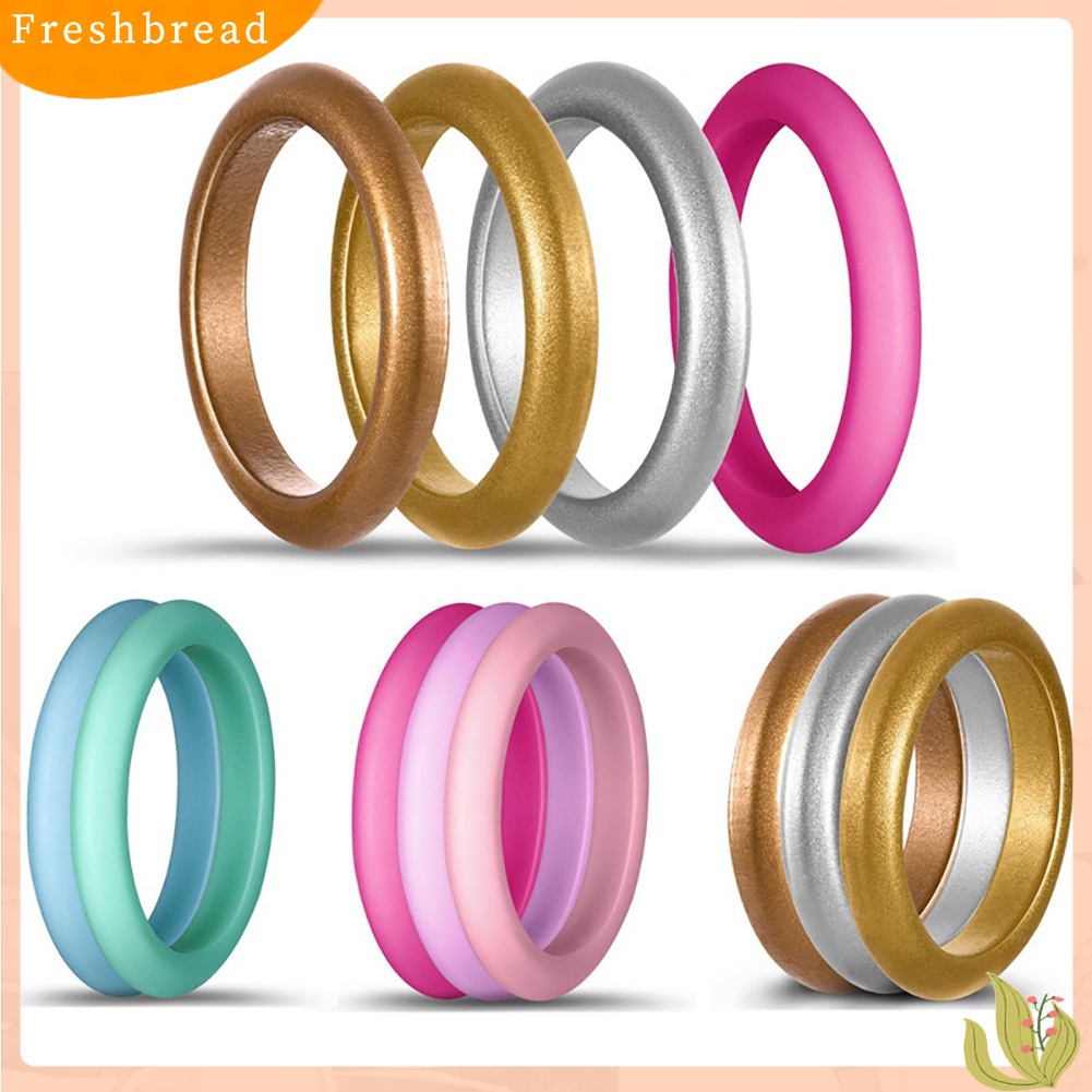 &lt; Freshbread &gt; 10Pcs Wanita Fashion Silikon Pernikahan Band Cincin Perhiasan Warna Solid Hadiah Pesta