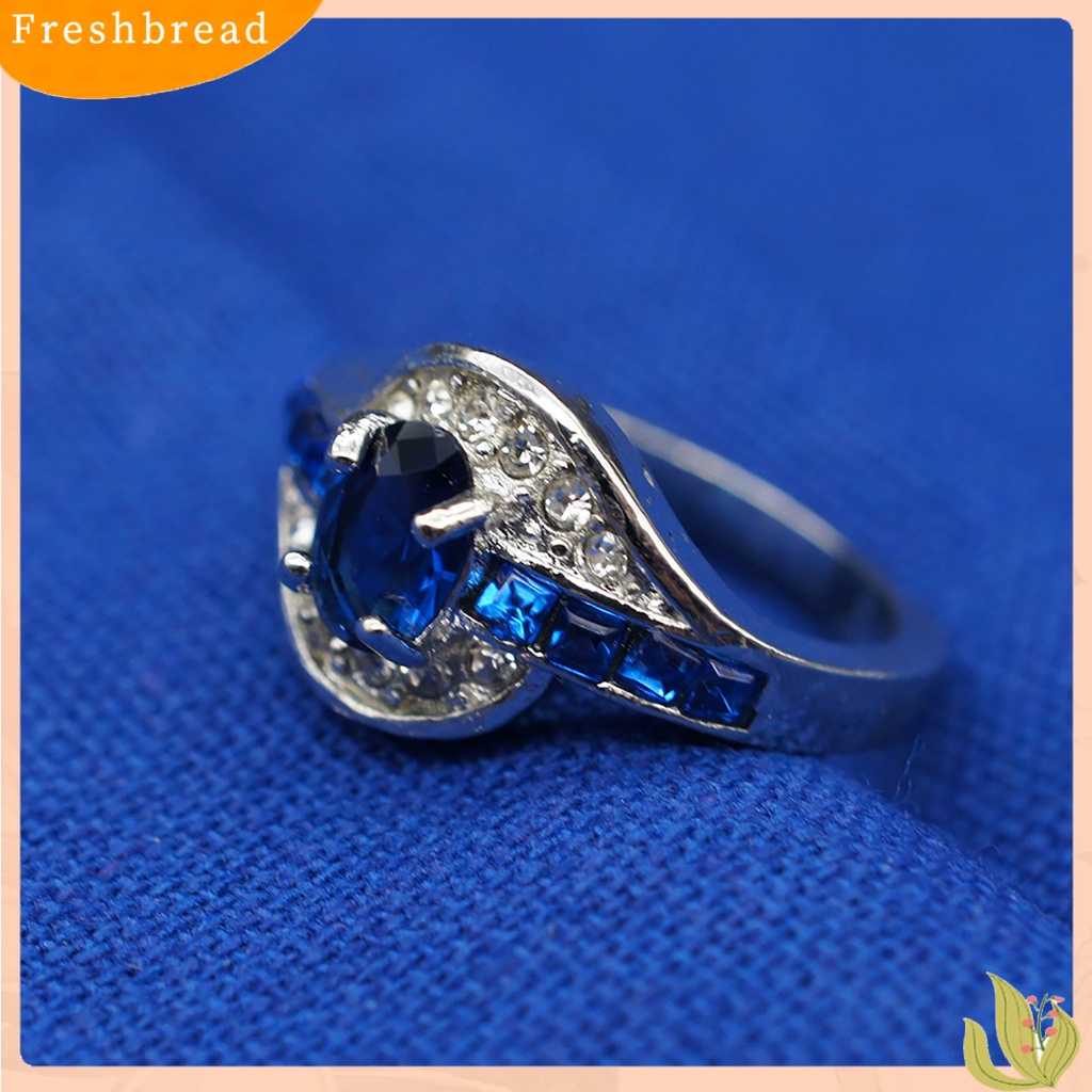 &lt; Freshbread &gt; Cincin Elegan Anti Gores Alloy Cincin Berlian Imitasi Biru Untuk Liburan