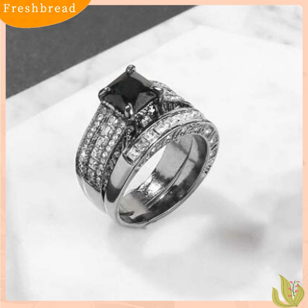 &lt; Freshbread &gt; 3Pcs/Set Cincin Pasangan Laporan Permukaan Halus Paduan Persegi Bertatahkan Cubic Zirconia Pernikahan Band Perhiasan Fashion