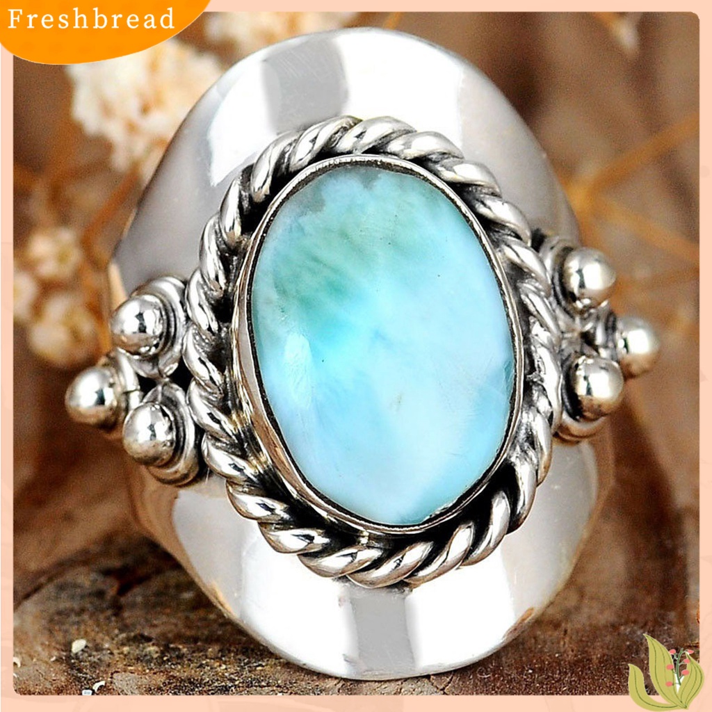 &lt; Freshbread &gt; Jari Cincin Boho Vintage Rim Lebar Geometris Electroplating Hias Hadiah Pria Wanita Hijau Perhiasan Cincin Koktail Permata Imitasi Untuk Pakaian Sehari-Hari