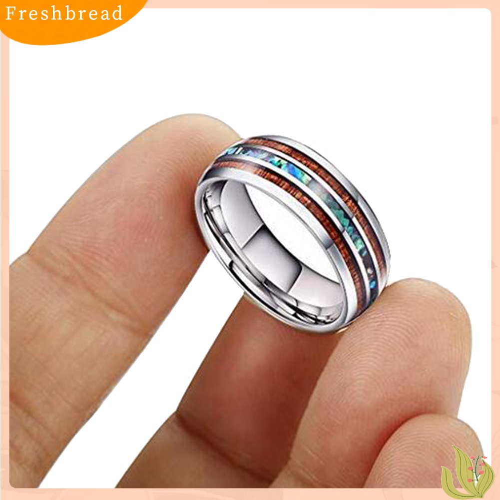 &lt; Freshbread &gt; Unisex Pasangan Pecinta Hadiah Perhiasan Vintage Shell Wood Chip Pattern Ring Band