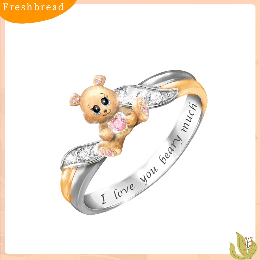 &lt; Freshbread &gt; Fashion Indah Bentuk Beruang Berlian Imitasi Huruf Desain Ukiran Cincin Perhiasan Hadiah