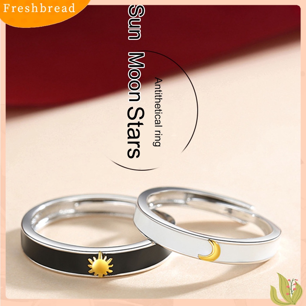 &lt; Freshbread &gt; Pasangan Cincin Pembukaan Adjustable Minimalis Hypoallergenic Tembaga Halus Hadiah Perhiasan Fashion Bulan Sabit Matahari Pria Wanita Jari Cincin Untuk Harian