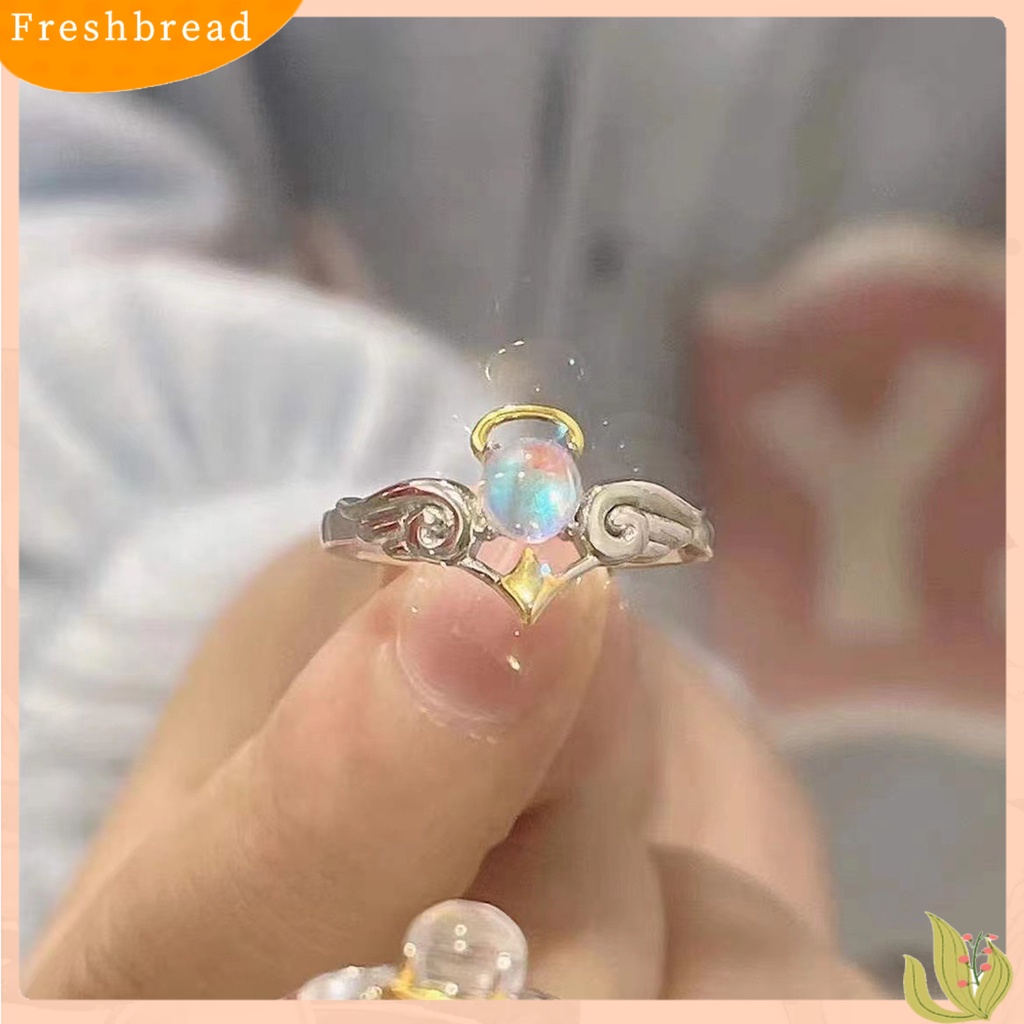 &lt; Freshbread &gt; Cincin Couple Pembukaan Adjustable Pria Wanita Bersinar Faux Moonstone Finger Ring Untuk Pernikahan