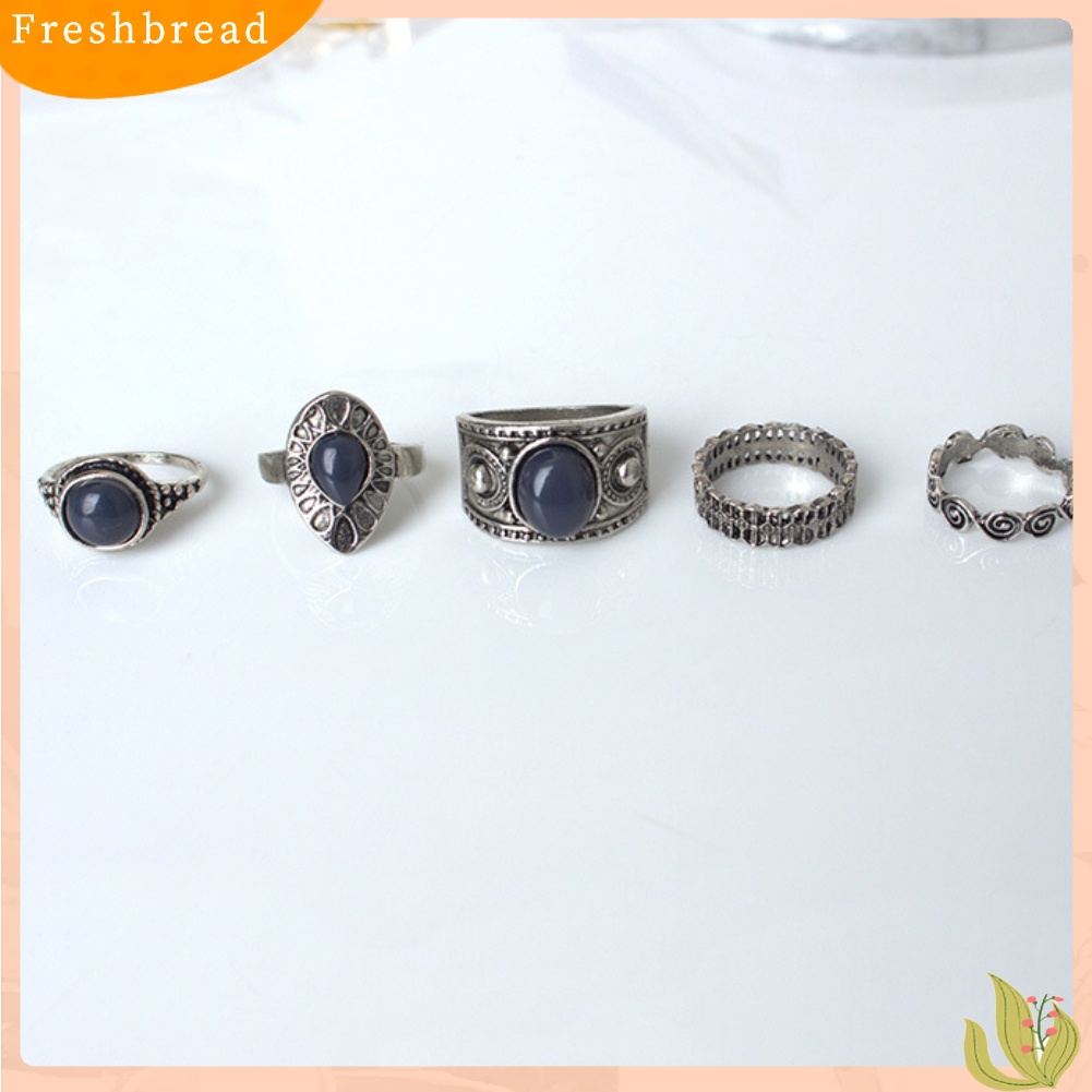 &lt; Freshbread &gt; 5Pcs/Set Bohemian Vintage Batu Biru Alloy Jari Cincin Wanita Menawan Perhiasan