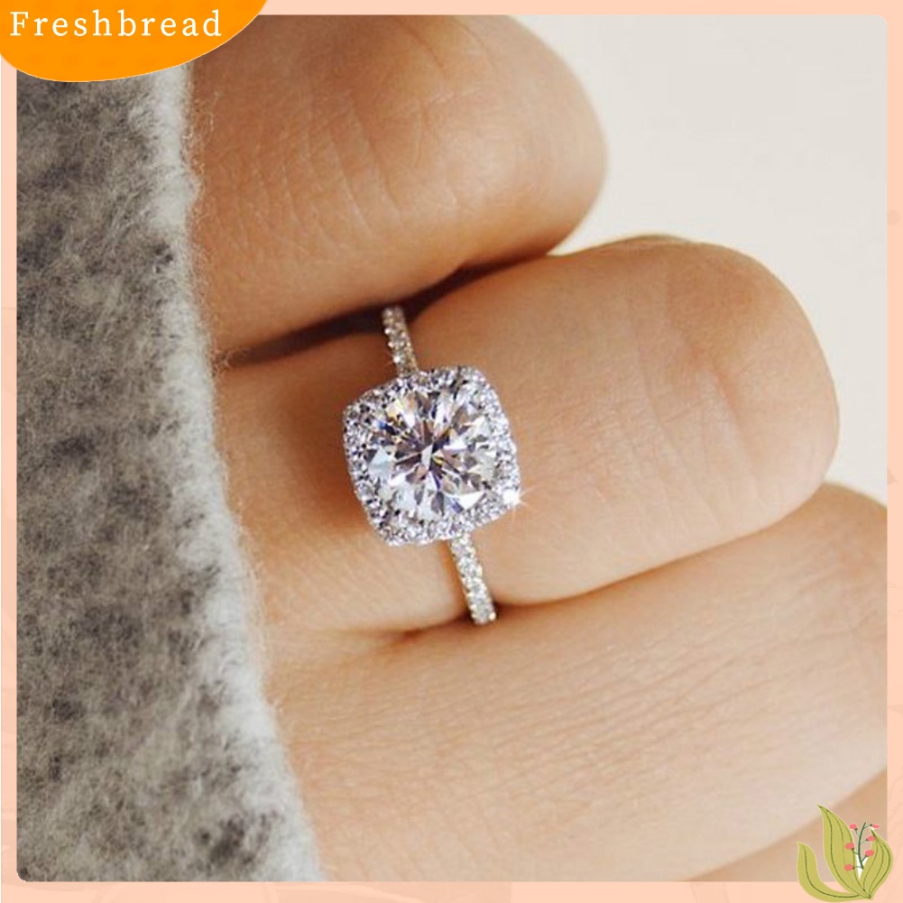 &lt; Freshbread &gt; Chic Bentuk Persegi Berlian Imitasi Hias Pernikahan Pertunangan Wanita Pesona Perhiasan Cincin