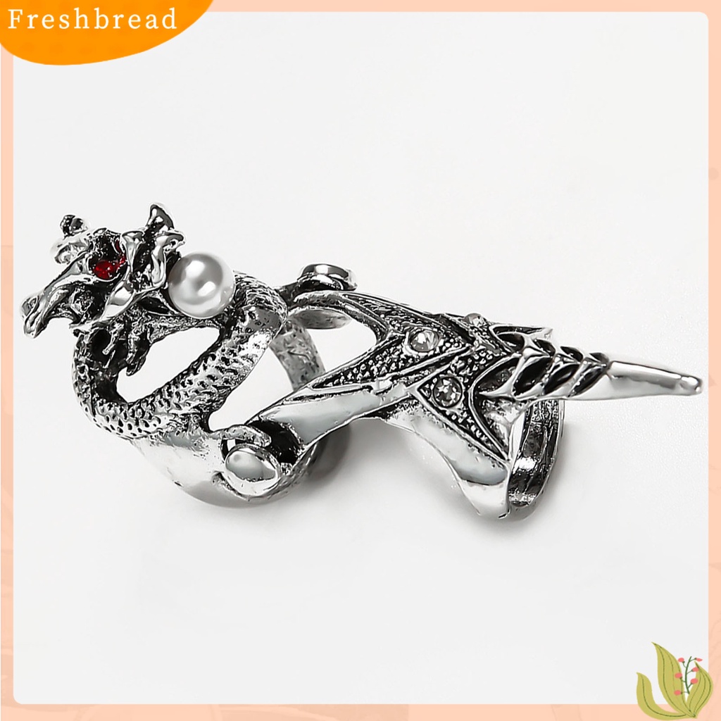 &lt; Freshbread &gt; Cincin Unisex Ujung Jari Panjang Gaya Batu Mutiara Imitasi Bentuk Naga Claw Ring Aksesoris Cosplay