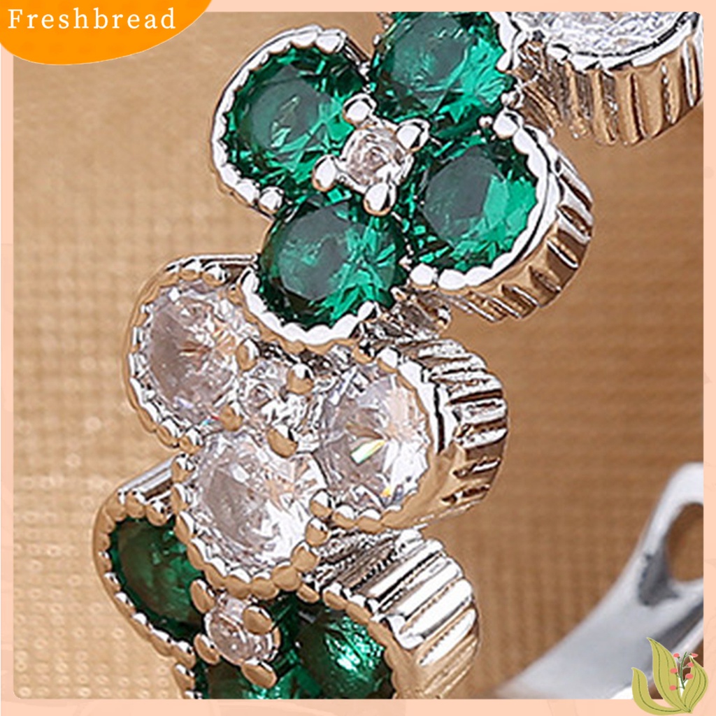 &lt; Freshbread &gt; Wanita Cincin Vintage Shiny Cubic Zirconia Desain Pembukaan Yang Dapat Disesuaikan Berdandan Hadiah Wanita Empat Daun Semanggi Beruntung Cincin Aksesoris Perhiasan