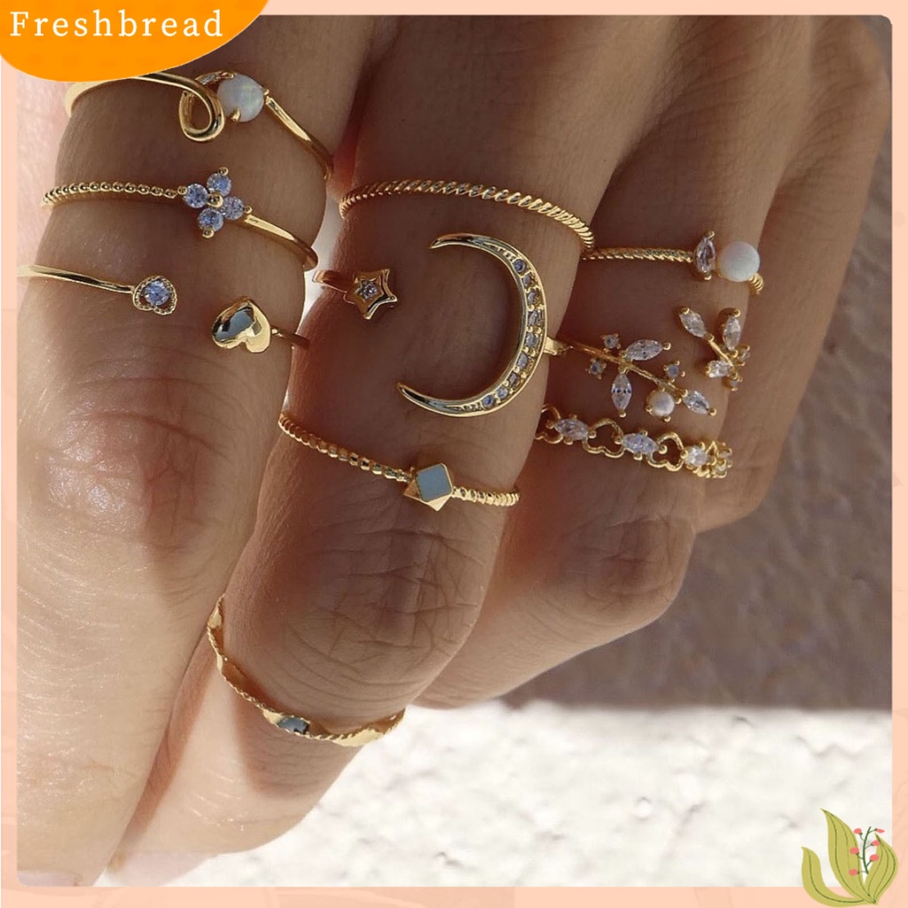&lt; Freshbread &gt; 10Pcs Cincin Logam Tidak Teratur Paduan Indah Cubic Zirconia Perhiasan Ring Untuk Pakaian Sehari-Hari