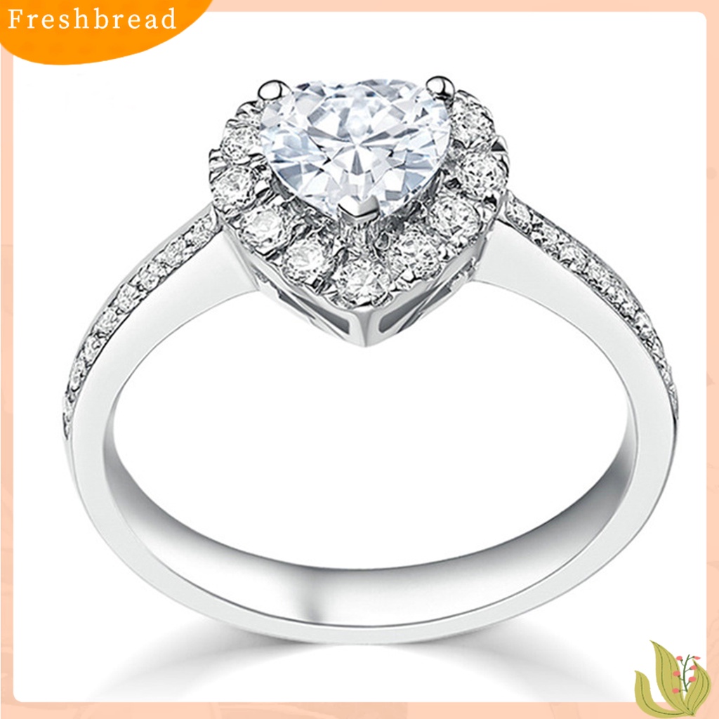 &lt; Freshbread &gt; Wanita Shiny Cubic Zirconia Romantis Bentuk Hati Cincin Perhiasan Aksesoris