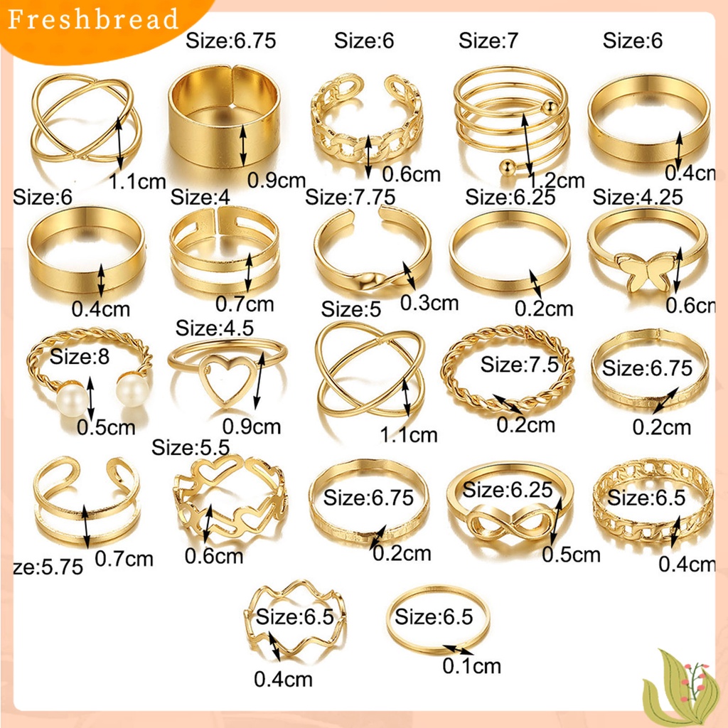 &lt; Freshbread &gt; 22Pcs/Set Wanita Cincin High Gloss Dipoles Hypoallergenic Aneka Alloy Hadiah Fashion Perhiasan Berongga Cinta Hati Jari Pembukaan Cincin Untuk Pesta