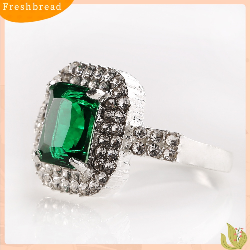 < Freshbread > Wanita Zirkon Hijau Perak Disepuh Cincin Fashion Pernikahan Bague Perhiasan Hadiah
