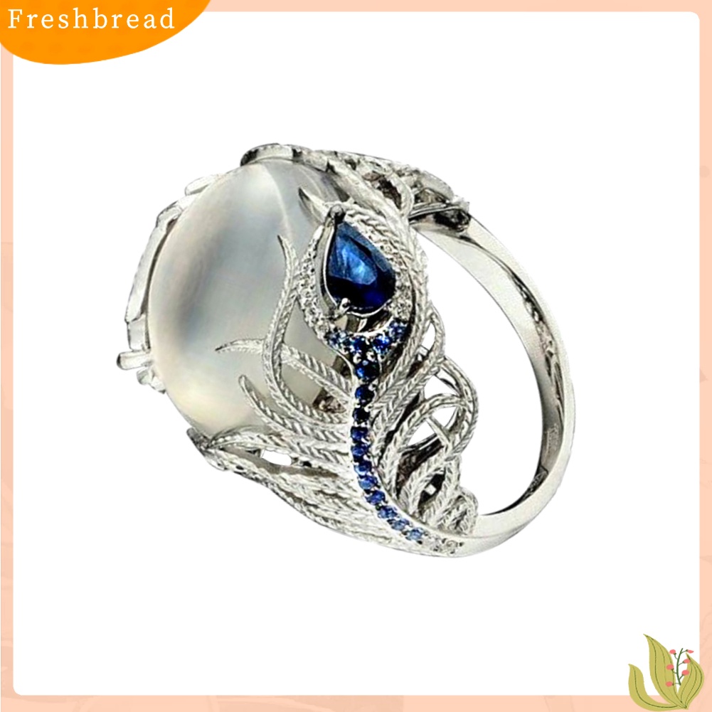 &lt; Freshbread &gt; Vintage Besar Buatan Moonstone Pesona Wanita Cincin Jari Perhiasan Hadiah Pesta