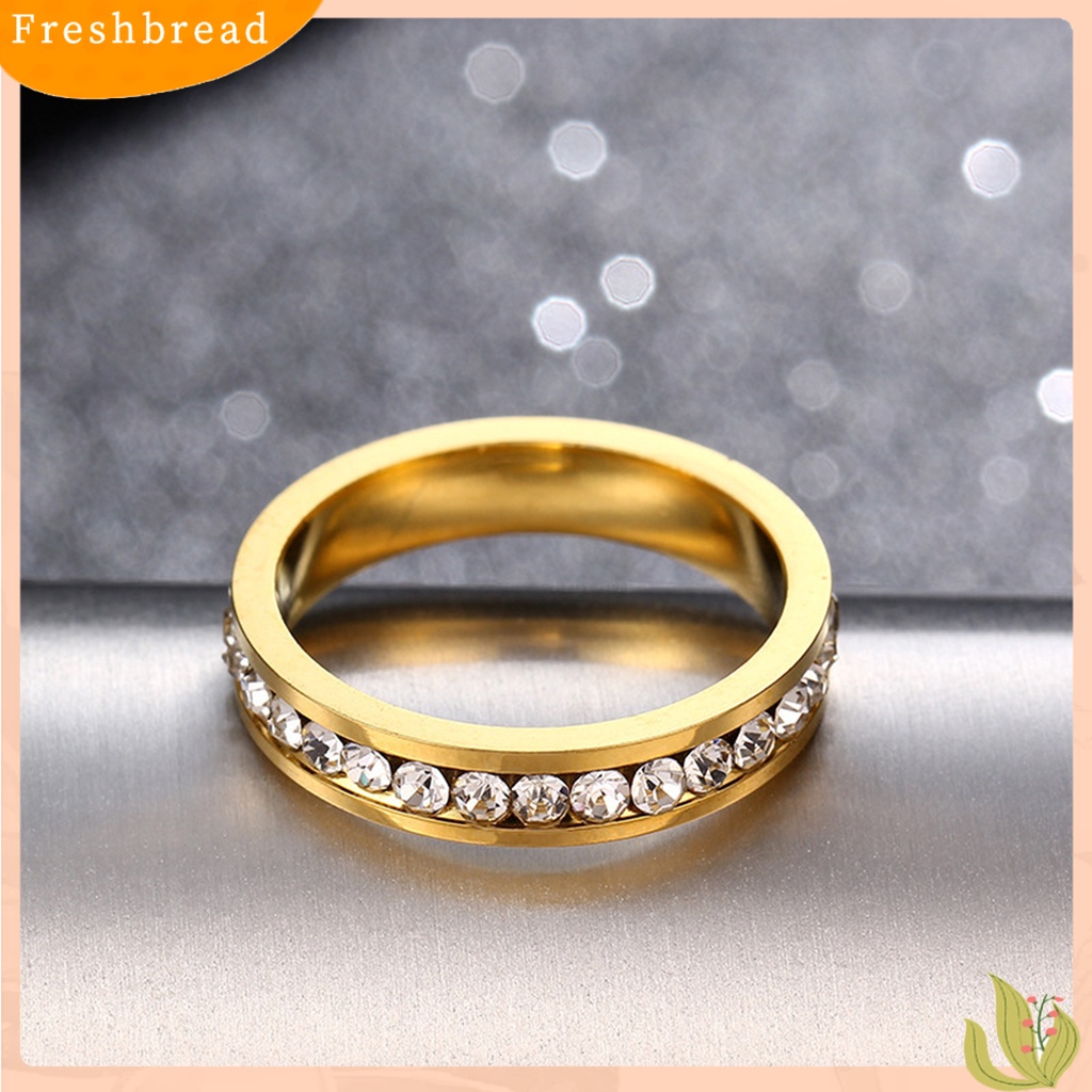 &lt; Freshbread &gt; Indah Permukaan Halus Pernikahan Band Baja Titanium Berlian Imitasi Sederhana Wanita Cincin Pesona Perhiasan
