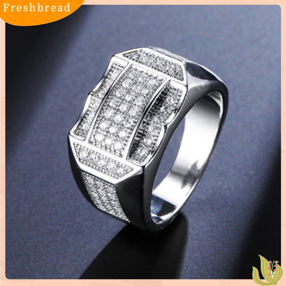 &lt; Freshbread &gt; Fashion Pria Berlian Imitasi Bertatahkan Geometris Jari Cincin Hadiah Perhiasan Pesta Pernikahan