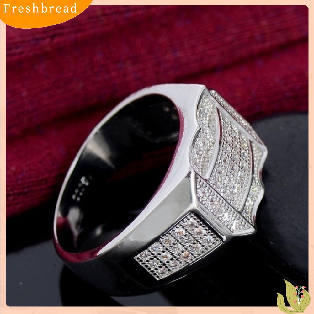 &lt; Freshbread &gt; Fashion Pria Berlian Imitasi Bertatahkan Geometris Jari Cincin Hadiah Perhiasan Pesta Pernikahan