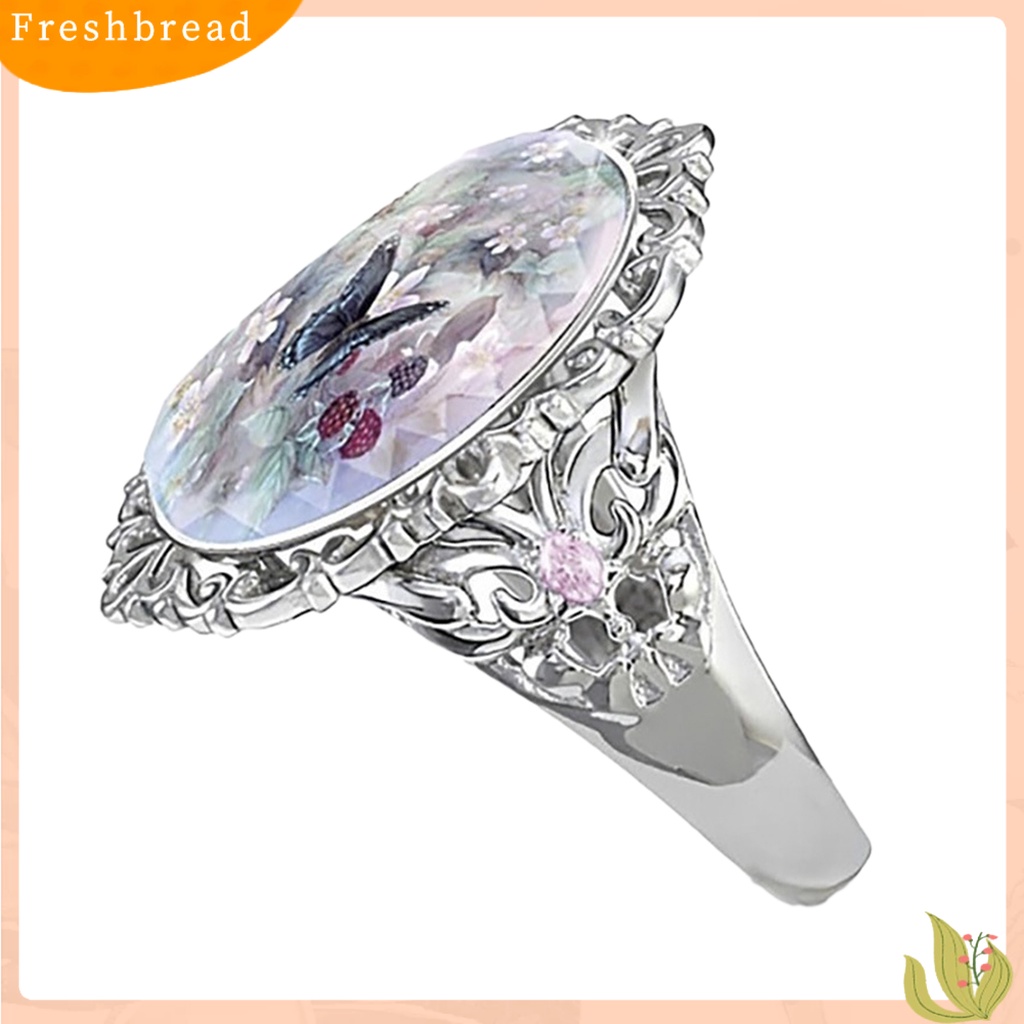 &lt; Freshbread &gt; Aksesori Perhiasan Wanita Dekorasi Elegan Potongan Oval Enamel Bunga Butterfly Ring Untuk Pesta