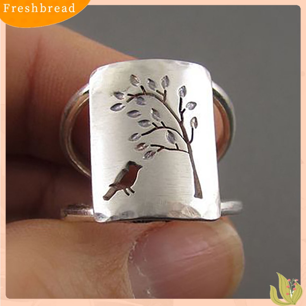 &lt; Freshbread &gt; Klasik Ukir Paduan Berongga Vintage Cincin Motif Burung Pohon Lady Ring Perhiasan Alat Ekstra