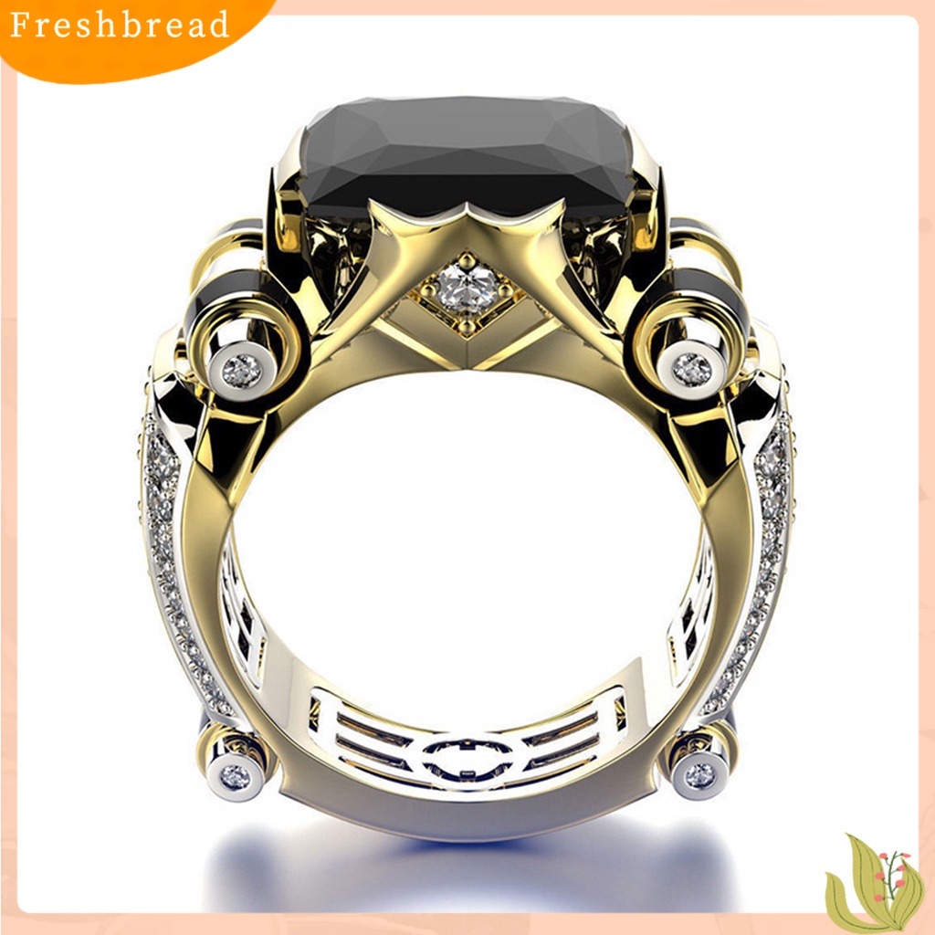 &lt; Freshbread &gt; Wanita Cincin Faux Square Crystal Two-tone Vintage Keren Punk Hadiah Berongga Bling Cubic Zirconia Ladies Finger Ring Untuk Pesta