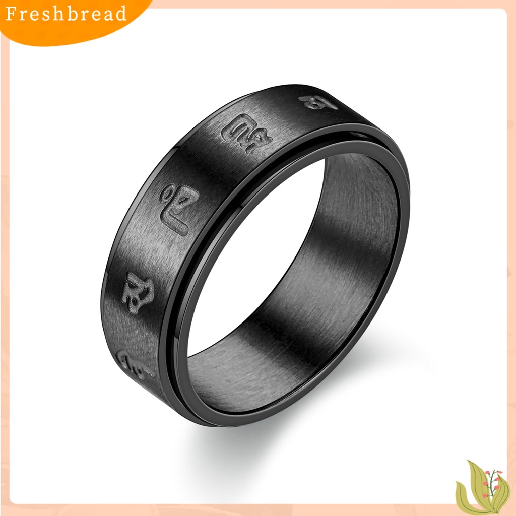 &lt; Freshbread &gt; Cincin Pasangan Retro Dapat Diputar Stainless Steel Terukir Dipoles Stress Relief Kasual Wanita Pria Jari Cincin Fashion Perhiasan