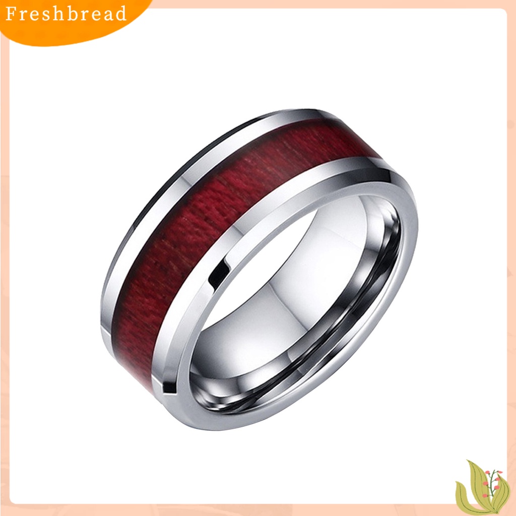 &lt; Freshbread &gt; Cincin Firm Desain Serat Kayu Merah Bahan Titanium Steel Pecinta Romantis Dekorasi Jari Untuk Hadiah Valentine