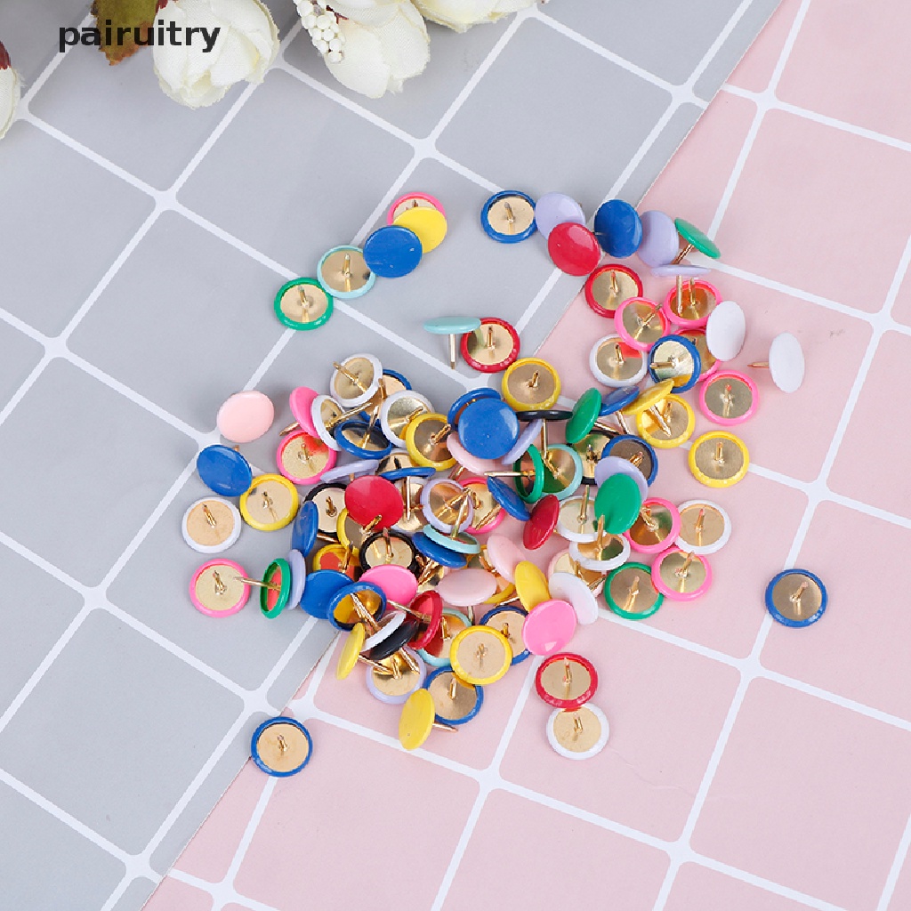 Prt 100Pcs Pin Dorong Bulat Papan Pengumuman Map Thumb Tacks Point Bulle Drawing  Prt