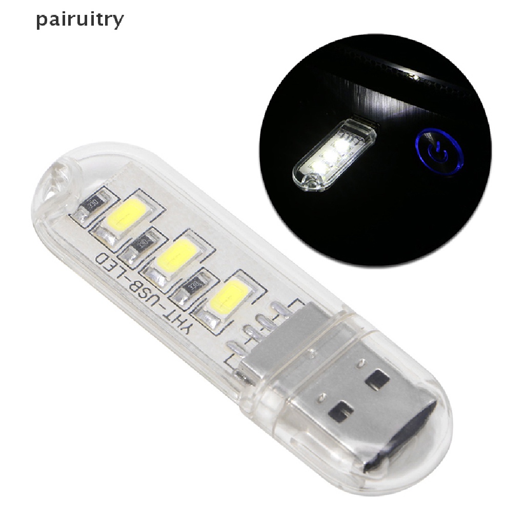 Prt Lampu Tidur LED Mini Portabel Peralatan Camping Daya USB 3lampu LED Chips Lamp PRT