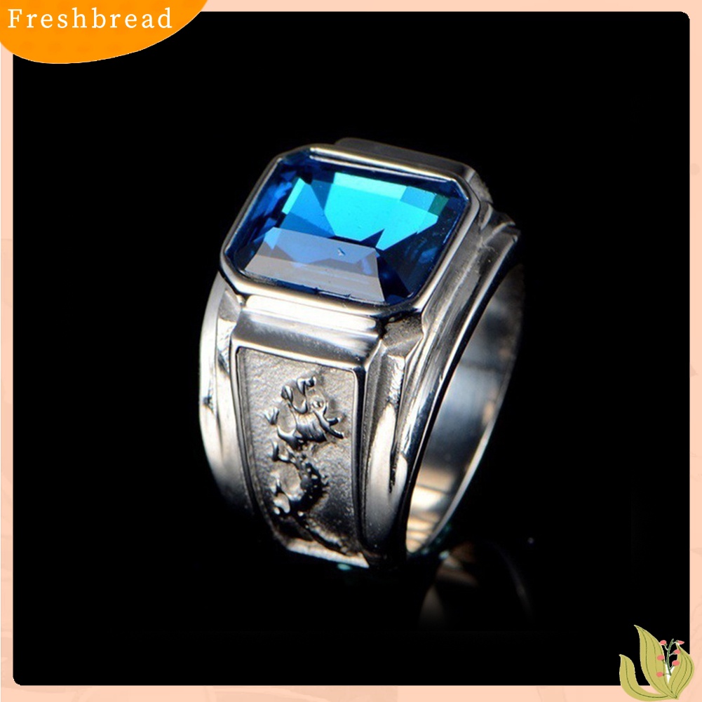 &lt; Freshbread &gt; Retro Naga Ukir Persegi Berlian Imitasi Tembaga Jari Cincin Pria Perhiasan Dekorasi Hadiah