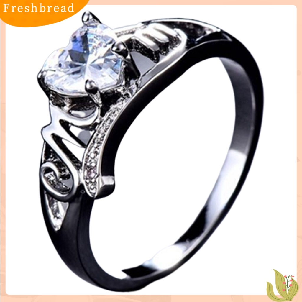 &lt; Freshbread &gt; Wanita Cincin Cinta Hati Electroplated Cubic Zirconia Bentuk Hati Jari Cincin Perhiasan Untuk Pertunangan