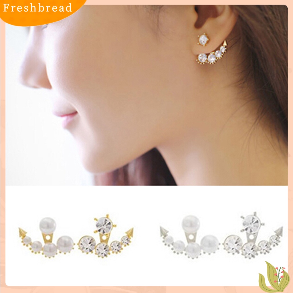 &lt; Freshbread &gt; Ear Stud Asimetris Fashion Giwang Telinga Mutiara Imitasi Dengan Berlian Imitasi Untuk Wanita