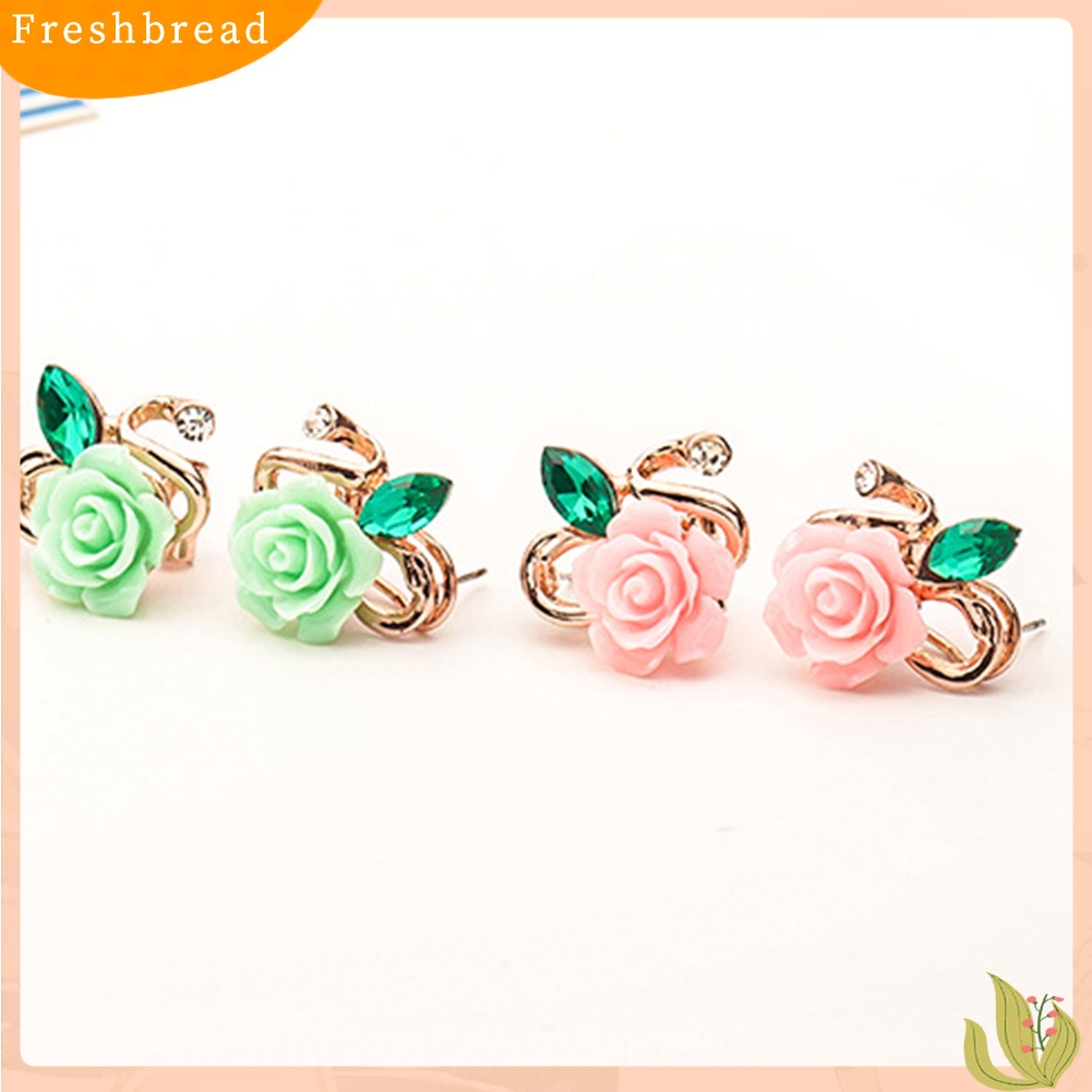 &lt; Freshbread &gt; Fashion Wanita Bunga Mawar Berlian Imitasi Ear Stud Klip Anting Perhiasan Hadiah Xmas