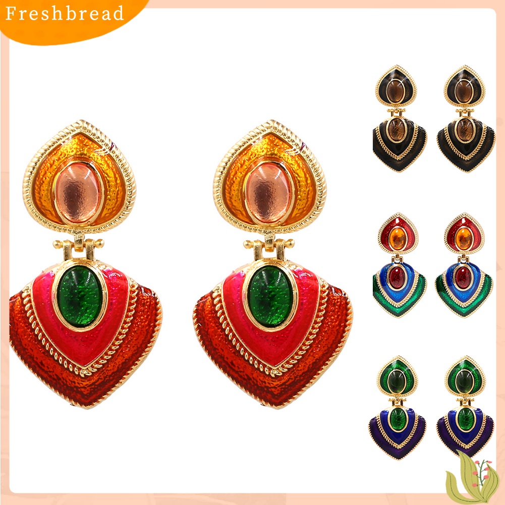 &lt; Freshbread &gt; Wanita Permata Imitasi Hias Enamel Hati Menjuntai Multicolor Stud Earrings Perhiasan Hadiah