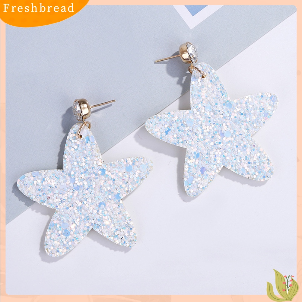 < Freshbread > Manis Sequin Pentagram Menjuntai Ear Stud Earrings Wanita Perhiasan Hadiah Ulang Tahun