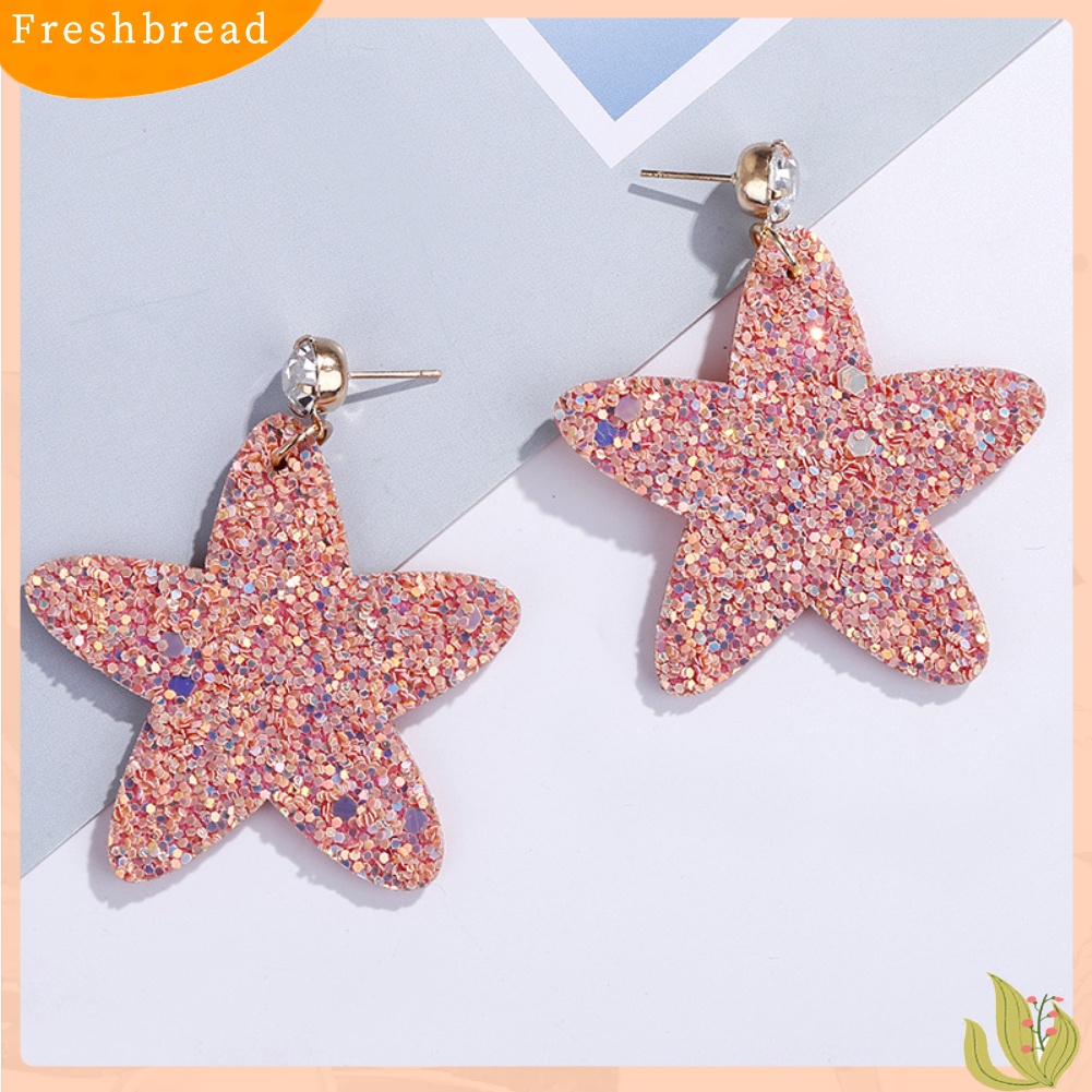 &lt; Freshbread &gt; Manis Sequin Pentagram Menjuntai Ear Stud Earrings Wanita Perhiasan Hadiah Ulang Tahun