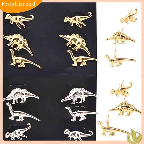 &lt; Freshbread &gt; 3pasang Wanita Vintage Punk Hewan Dinosaurus Bentuk Telinga Tindik Giwang Anting