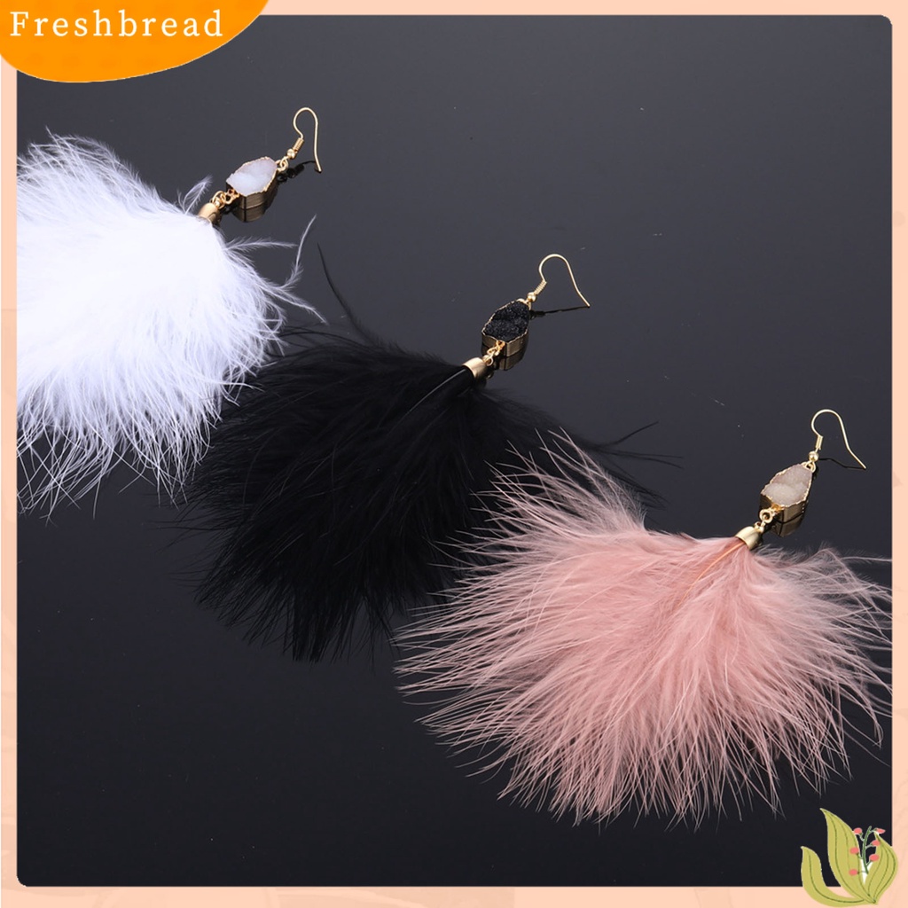 &lt; Freshbread &gt; 1pasang Bertatahkan Kristal Imitasi Tindik Indah Drop Anting-Anting Berlebihan Bulu Menjuntai Kait Anting-Anting Perhiasan Fashion