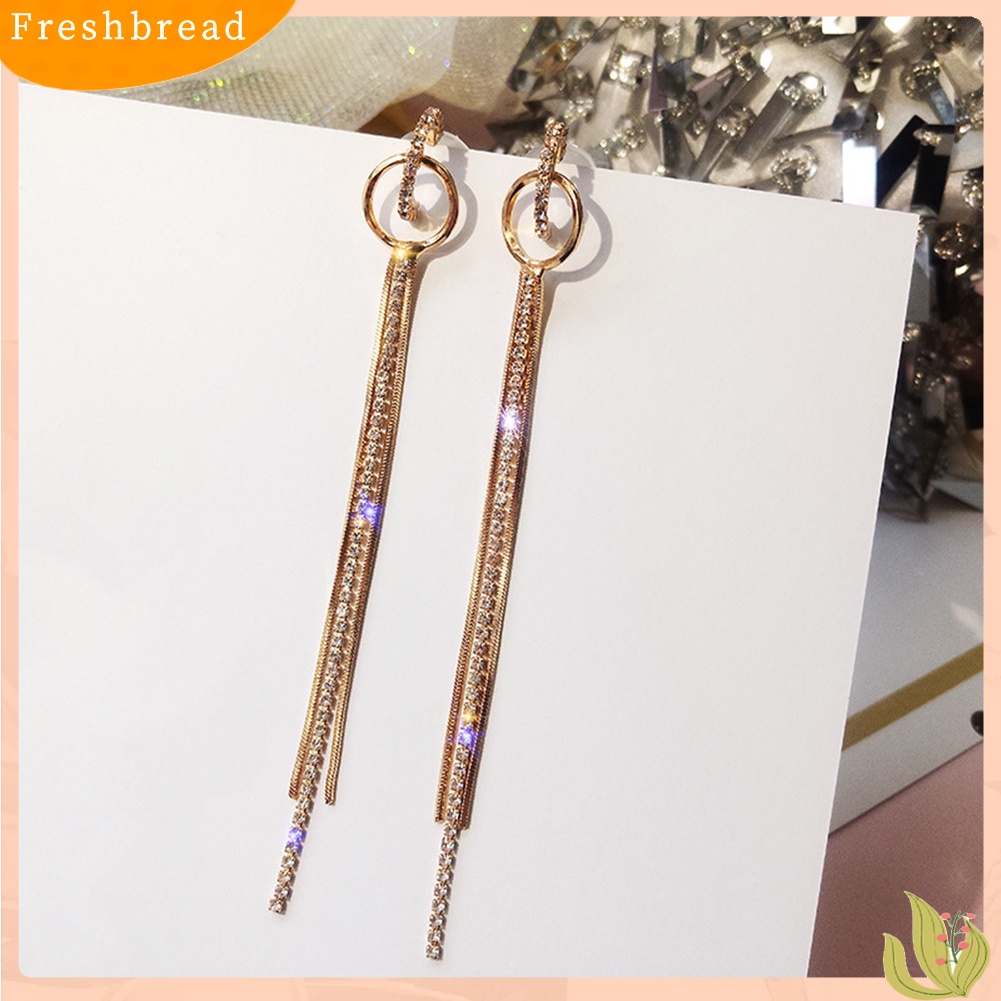 &lt; Freshbread &gt; Mode Lingkaran Panjang Jumbai Berlian Imitasi Paduan Wanita Drop Earrings Perhiasan Hadiah