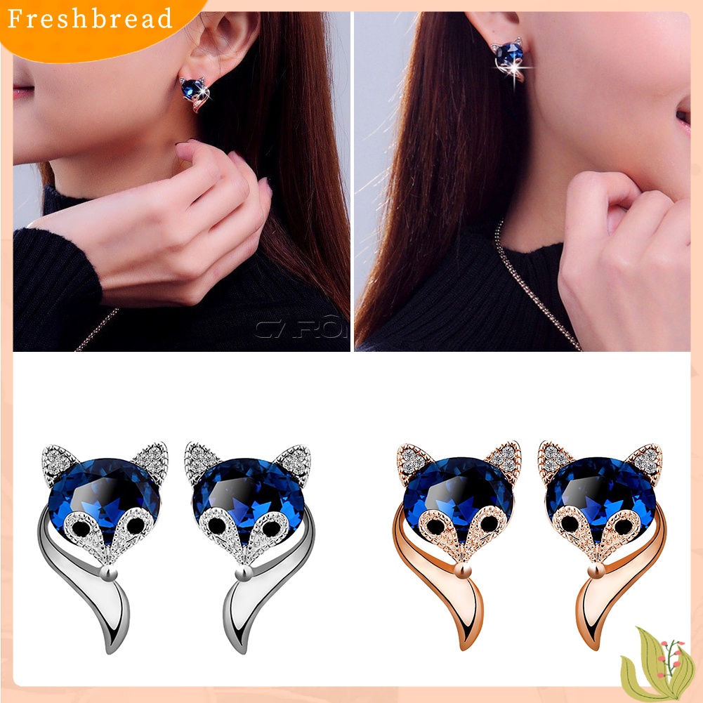 &lt; Freshbread &gt; Lucu Kartun Bentuk Rubah Berlian Imitasi Ear Studs Earrings Fashion Wanita Perhiasan Hadiah