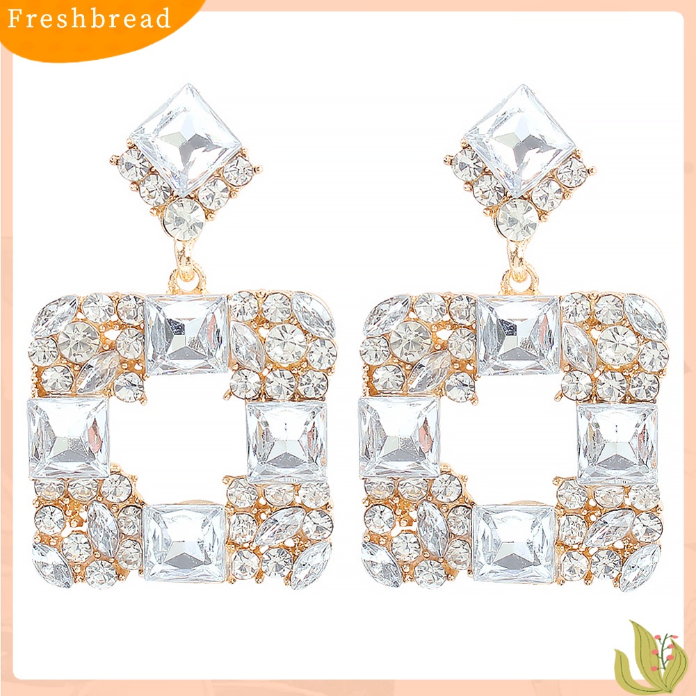 &lt; Freshbread &gt; Wanita Geometris Persegi Multicolor Berlian Imitasi Eardrop Statement Stud Earrings Hadiah