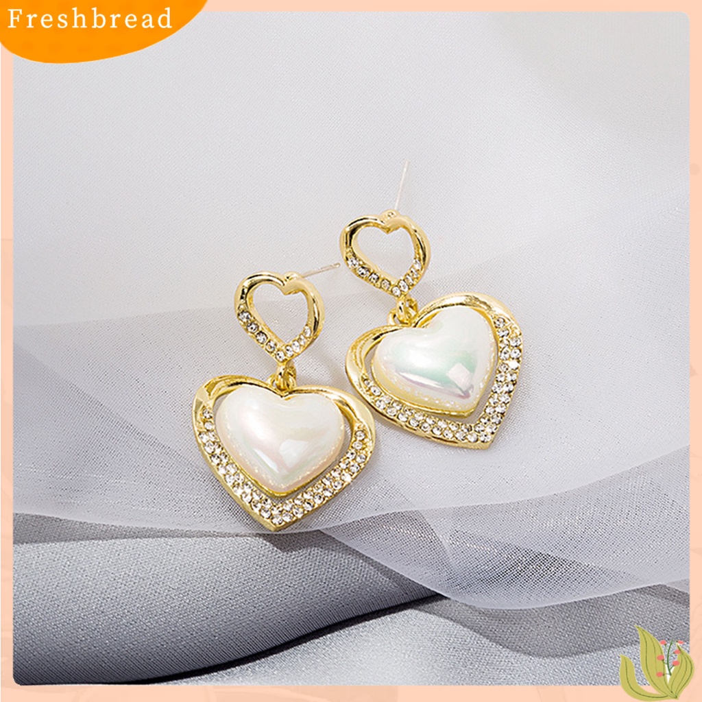 &lt; Freshbread &gt; 1pasang Anting Pejantan Bling Berlian Imitasi Cincin Berongga Elegan Berbentuk Hati Mutiara Imitasi Drop Earrings Aksesoris Perhiasan