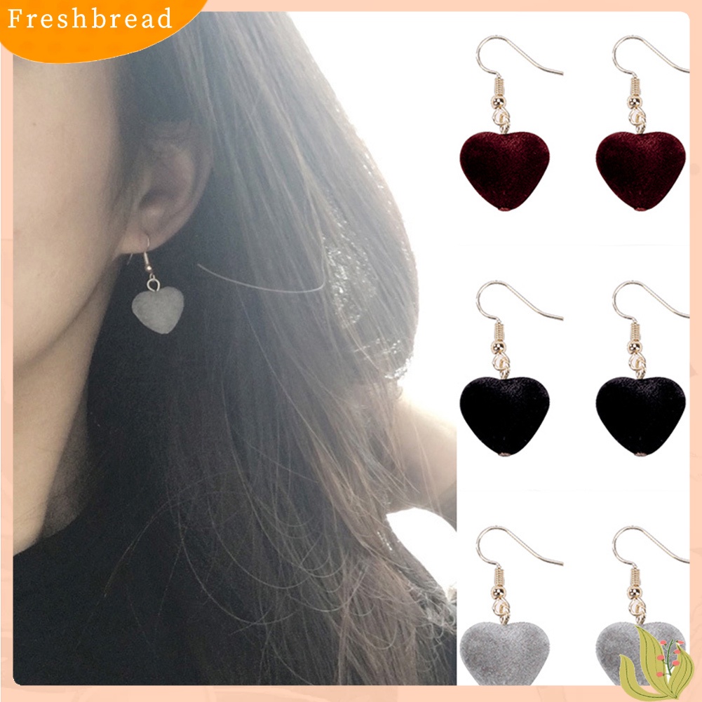 &lt; Freshbread &gt; Fashion Wanita Beludru Manis Hati Drop Menjuntai Kait Anting Eardrop Hadiah Perhiasan