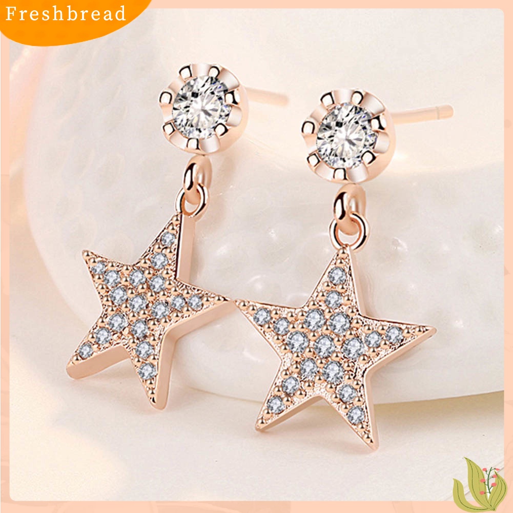 &lt; Freshbread &gt; Wanita Cubic Zirconia Bintang Berujung Lima Menjuntai Ear Stud Earrings Perhiasan Hadiah