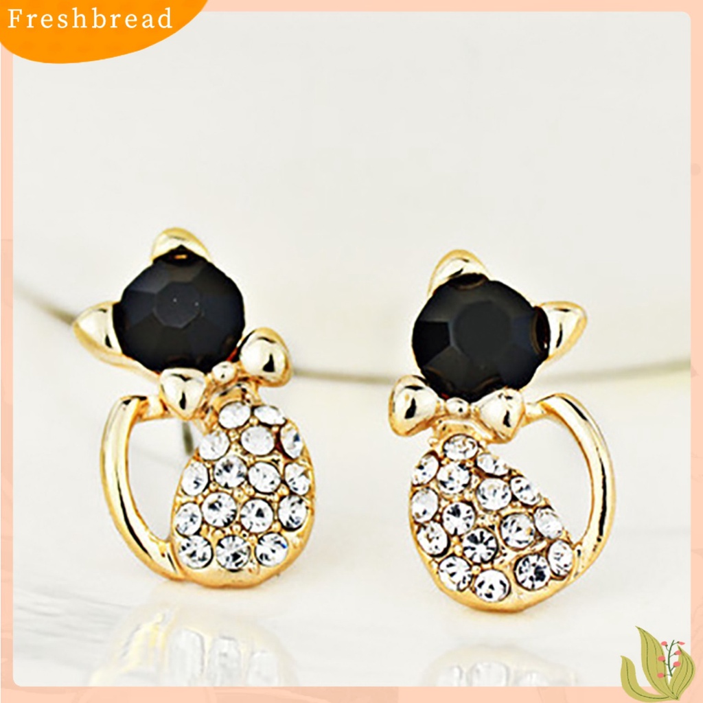 < Freshbread > 1pasang Wanita Lucu Bentuk Kucing Berlian Imitasi Stud Earrings Ear Studs Jewelry Charm Untuk Pesta Club
