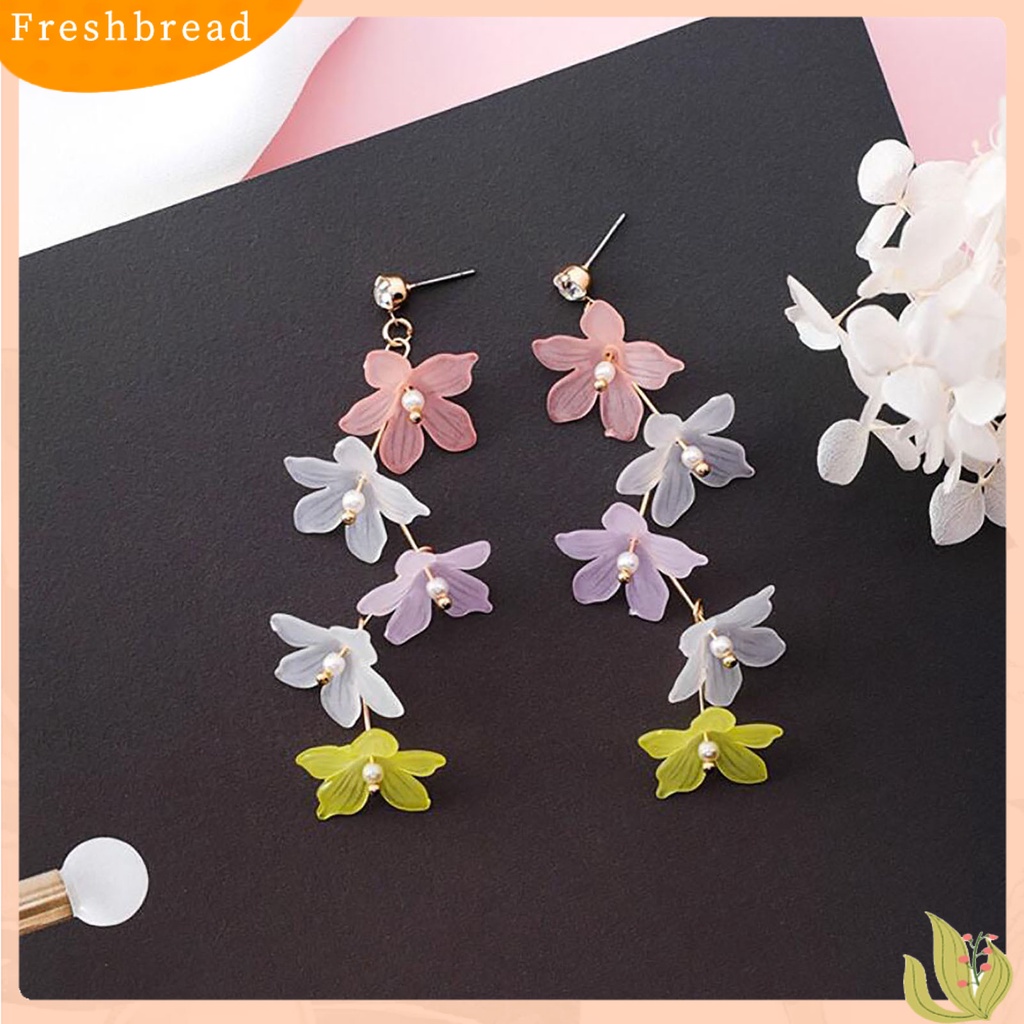 < Freshbread > 1pasang Mutiara Imitasi Dekorasi Stud Earrings Berlian Imitasi Pengerjaan Halus Akrilik Bunga Rumbai Kait Anting Perhiasan Hadiah