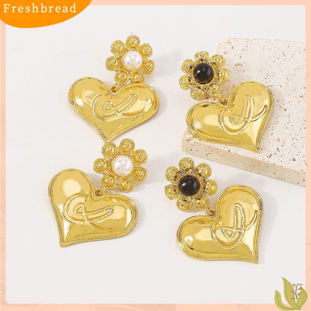 &lt; Freshbread &gt; 1pasang Liontin Anting Temperamen Geometris Jenis Perancis Mutiara Imitasi Bentuk Bunga Berdandan Hias Gaya Istana Vintage Hati Menjuntai Anting-Anting Perhiasan Aksesori