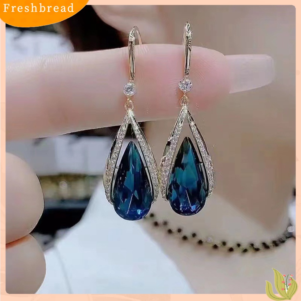 &lt; Freshbread &gt; 1pasang Anting Kait Kelas Tinggi Temperamen Elegan Berlian Imitasi Hadiah Imitasi Kristal Ungu Imitasi Tetesan Air Menjuntai Anting-Anting Perhiasan Fashion