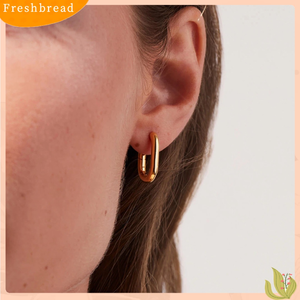 &lt; Freshbread &gt; 1pasang Anting Stud Electroplating Bentuk Geometris Kesederhanaan Temperamen Dekorasi Permukaan Polandia Tahan Luntur Baja Titanium Gesper Telinga Persegi