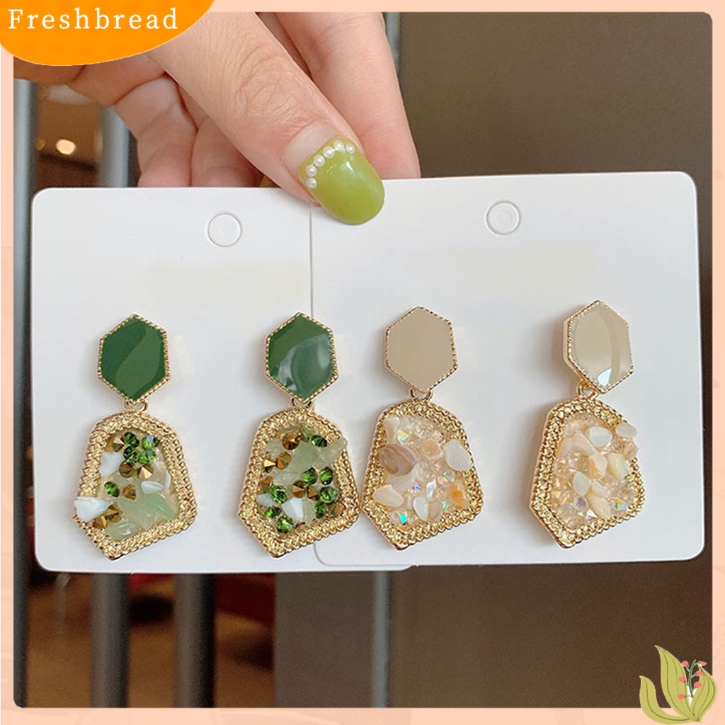 &lt; Freshbread &gt; Anting Tetes Penampilan Elegan Mulia Aksesoris Perhiasan Retro Anting Tusuk Batu Alam Untuk Pesta