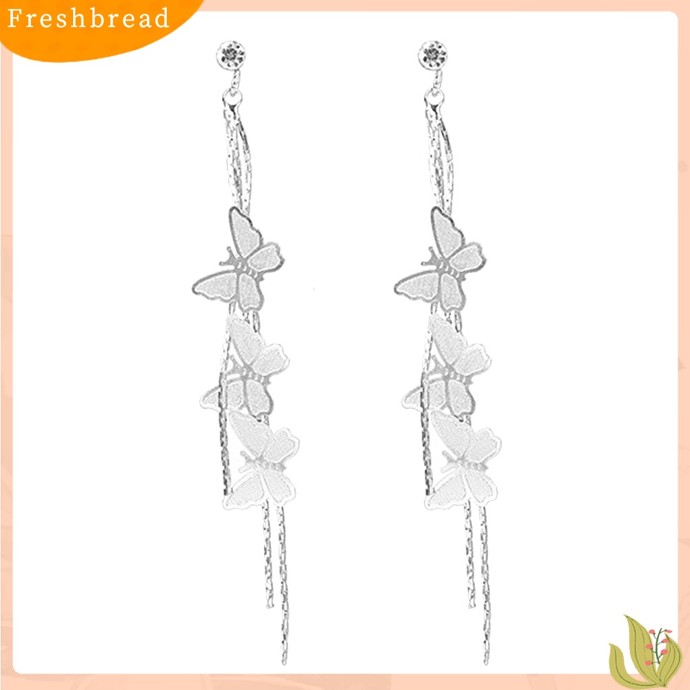 < Freshbread > Fashion Wanita Kupu-Kupu Rumbai Panjang Menjuntai Berlian Imitasi Stud Earrings Jewelry