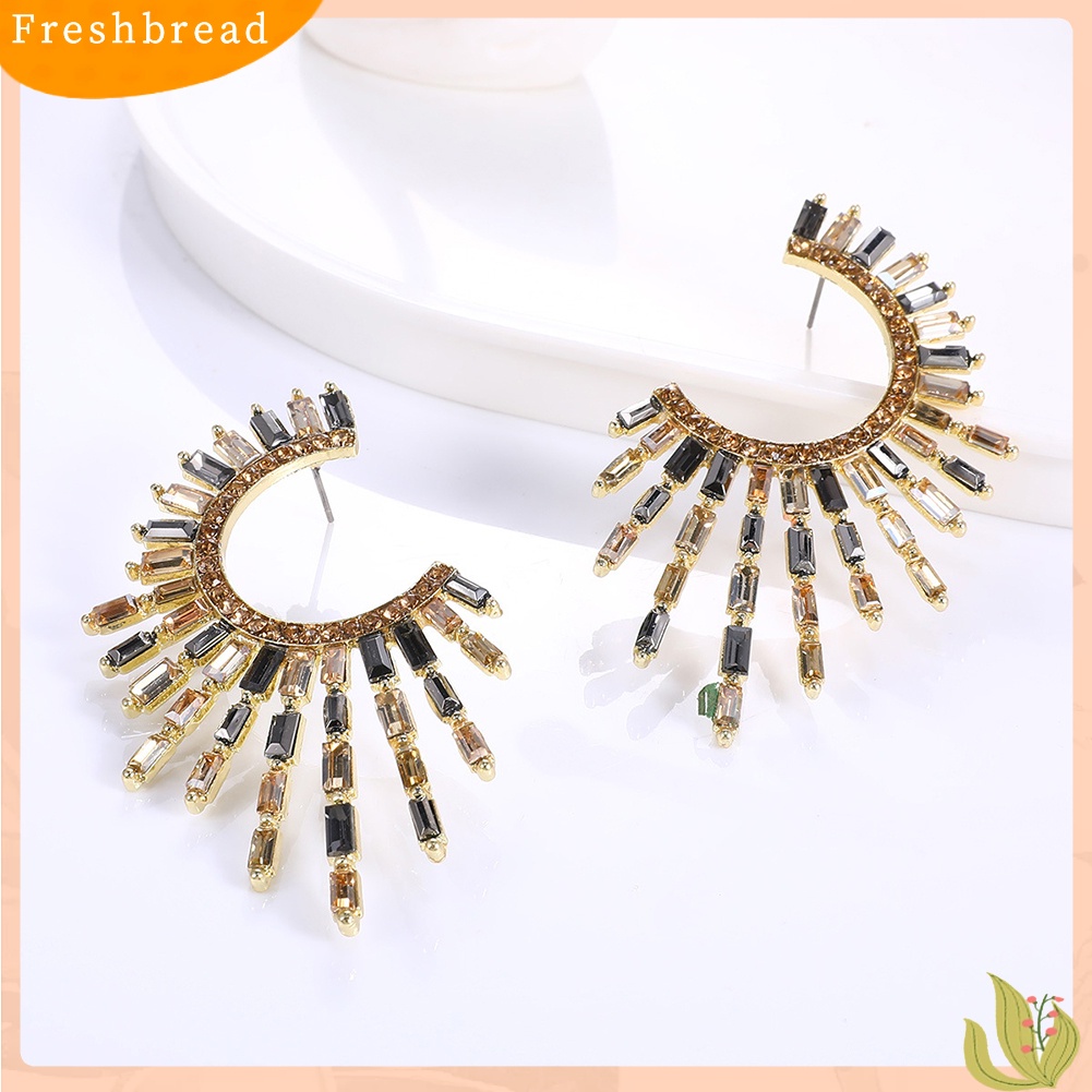 &lt; Freshbread &gt; Wanita Fashion C Bentuk Bunga Matahari Tidak Teratur Berlian Imitasi Stud Earrings Jewelry